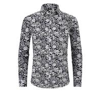 MakingDa Mens Floral Dress Shirt Long Sleeve Slim fit Funky Flower Printed Casual Smart Button Down Patterned Formal Shirts for Holiday Party 70s Disco-Style 5-XL