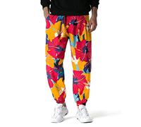 MakingDa Mens Flowers Printed Tracksuit Bottoms Elasticated Waist Hippie Bloomers Harem Trousers Bohemian Baggy Beach Yoga Lounge Joggers Pants-6-2XL