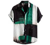 MakingDa Men's Hawaiian Shirts - Short Sleeved Summer Casual Beach Holiday Aloha Button Down Funky Funny Floral Printed Shirt D-Green 3XL