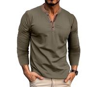 MakingDa Mens Henley Shirts Long Sleeve Button Vintage Solid Golf Regular Fit Grandad Shirt Casual Classic Soft Breathable Lightweight Workwear Gym Smart Tops Green L