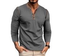 MakingDa Mens Henley Shirts Long Sleeve Button Vintage Solid Golf Regular Fit Grandad Shirt Casual Classic Soft Breathable Lightweight Workwear Gym Smart Tops Dark Grey S