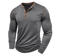 MakingDa Mens Henley Shirts Long Sleeve Button Vintage Solid Golf Regular Fit Grandad Shirt Casual Classic Soft Breathable Lightweight Workwear Gym Smart Tops Dark Grey XXXL