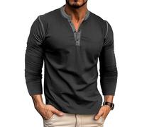 MakingDa Mens Henley Shirts Long Sleeve Button Vintage Solid Golf Regular Fit Grandad Shirt Casual Classic Soft Breathable Lightweight Workwear Gym Smart Tops Black XXL