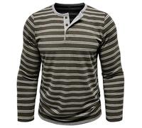 MakingDa Mens Henley Shirts Long Sleeve Contrast Stripes Button Up Henley Neck Pullover Grandad Shirt Regular Fit Breathable Durable Soft Lightweight Casual Classic Tops
