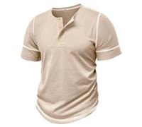MakingDa Mens Henley Shirts Summer Short Sleeve Henley Neck Button Rergular Fit Casual Soft Breathable Lightweight Solid Vintage Grandad Shirt Classic Fashion Golf Basic Tee Tops Apricot 2XL