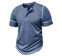MakingDa Mens Henley Shirts Summer Short Sleeve Henley Neck Button Rergular Fit Casual Soft Breathable Lightweight Solid Vintage Grandad Shirt Classic Fashion Golf Basic Tee Tops Blue L