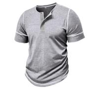 MakingDa Mens Henley Shirts Summer Short Sleeve Henley Neck Button Rergular Fit Casual Soft Breathable Lightweight Solid Vintage Grandad Shirt Classic Fashion Golf Basic Tee Tops Grey S
