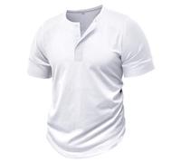 MakingDa Mens Henley Shirts Summer Short Sleeve Henley Neck Button Rergular Fit Casual Soft Breathable Lightweight Solid Vintage Grandad Shirt Classic Fashion Golf Basic Tee Tops White 2XL