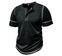 MakingDa Mens Henley Shirts Summer Short Sleeve Henley Neck Button Rergular Fit Casual Soft Breathable Lightweight Solid Vintage Grandad Shirt Classic Fashion Golf Basic Tee Tops Black L
