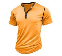 MakingDa Mens Henley Shirts Vintage Short Sleeve Muscle Gym Summer Button Plain Golf Grandad Shirt Casual Classic Breathable Lightweight Regular-Fit Work Casual Smart Tops Orange L