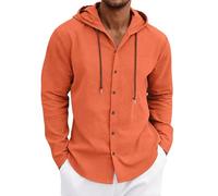 MakingDa Mens Hooded Shirt Linen Lightweight Summer Thin Long Sleeve Hoodie | Casual Smart, Button Down Beach Tops with hood, Loose Fit, Plain Hoody, Breathable, Comfy, Moisture-wicking