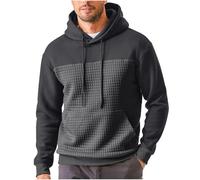 MakingDa Mens Hoodies Color Block Pullover Hooded Sweatshirts Plaid Jacquard Long Sleeve Drawstring Casual Hoodie with Kanga Pocket Smart Work Sports Contrast Color Patchwork Hoody Top DarkGrey L