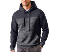 MakingDa Mens Hoodies Color Block Pullover Hooded Sweatshirts Plaid Jacquard Long Sleeve Drawstring Casual Hoodie with Kanga Pocket Smart Work Sports Contrast Color Patchwork Hoody Top NavyBlue L