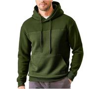 MakingDa Mens Hoodies Color Block Pullover Hooded Sweatshirts Plaid Jacquard Long Sleeve Drawstring Casual Hoodie with Kanga Pocket Smart Work Sports Contrast Color Patchwork Hoody Top ArmyGreen XL