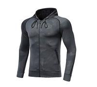 MakingDa Mens Hoodies Zip Up Running Jacket Hooded Breathable Tracksuit Top Lightweight Sweatshirt Comfy Gym Clothes for Jogging Work Out-Grey-XXL