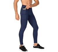 MakingDa Men's Jogger Sports Compression Pants, Lightweight Workout Active Running Tights Leggings, Cool Dry Technical Training Baselayer Tracksuit Bottoms with Zip Pocket（Navy，XL）