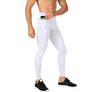 MakingDa Men's Jogger Sports Compression Pants, Workout Active Running Tights Leggings, Cool Dry Technical Training Baselayer Gym with Zip Pocket（White，S）
