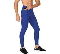 MakingDa Men's Jogger Sports Compression Pants, Workout Active Running Tights Leggings, Cool Dry Technical Training Baselayer Trousers Cycling Slim Fit with Zip Pocket（Blue，L）