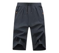MakingDa Mens Long Shorts 3/4 Below Knee Capri Pants Lightweight Thin Quick Dry with Zip Pocket Elasticated Waist Three Quarter Length Trousers-Dark Grey-S