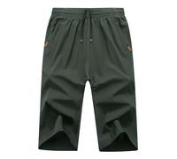 MakingDa Mens Long Shorts 3/4 Below Knee Capri Pants Lightweight Thin Quick Dry with Zip Pocket Elasticated Waist Three Quarter Length Trousers-Army Green-SL