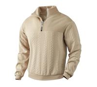 MakingDa Mens Long-Sleeved Quarter-Zip Sweatshirt Jacquard Knit Ribbed Cuff Pullover Plain Vintage Muscle Slim Fit Sweater Workwear Lightweight Soft Casual Gym Sport Jumper Khaki XXXL