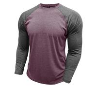 MakingDa Mens Long-Sleeved T-Shirt Round Neck T-Shirts Color Block Gym Muscle Slim Fit Vintage Work Tshirt Classic Breathable Lightweight Soft Workout Fashion Casual Top Red M