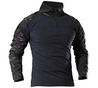 MakingDa Men's Military Tactical Long Sleeve Shirt Breathable Hunting Combat T Shirts Quick Dry Outdoor Tops 1/4 Front Zip Camouflage Airsoft Shirts Black CP XS