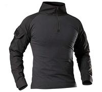 MakingDa Men's Military Tactical Long Sleeve Shirt Breathable Hunting Combat T Shirts Quick Dry Outdoor Tops 1/4 Front Zip Camouflage Airsoft Shirts Black S