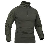 MakingDa Men's Military Tactical Long Sleeve Shirt Breathable Hunting Combat T Shirts Quick Dry Outdoor Tops 1/4 Front Zip Camouflage Airsoft Shirts Army Green L