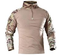 MakingDa Men's Military Tactical Long Sleeve Shirt Breathable Hunting Combat T Shirts Quick Dry Outdoor Tops 1/4 Front Zip Camouflage Airsoft Shirts CP XL