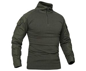 MakingDa Men's Military Tactical Long Sleeve Shirt Breathable Hunting Combat T Shirts Quick Dry Outdoor Tops 1/4 Front Zip Camouflage Airsoft Shirts Army Green XS