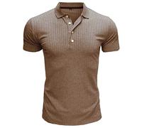 MakingDa Mens Muscle Polo Shirts Short Sleeve Muscle Fit T Shirt Casual Sports Work Slim Fit T-Shirts Stretch Smart Golf Ribbed Knit Polo Shirt Tops Spread Collar Gym Polo T Shirts Plain Khaki M