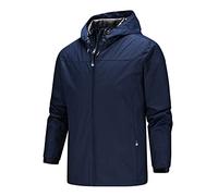 MakingDa Men's Outdoor Waterproof Jackets Hooded Windbreaker Casual Windproof Water-Resistant Rain Coat with Hood Zip Pockets-Dark Blue-2XL