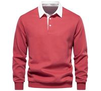 MakingDa Mens Polo Neck Sweatshirts Long Sleeve Casual Pullover Sweatshirt Solid Color Winter Warm Regular Fit Jumper Top Plain Light Red XXL