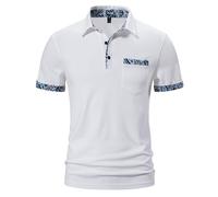 MakingDa Mens Polo Shirts Short Sleeve Slim Fit Summer Casual Smart Collared T Shirt Work Golf Poloshirts Tops Contrast Color Patchwork Polos-008-White-XL