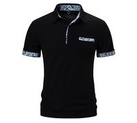 MakingDa Mens Polo Shirts Short Sleeve Slim Fit Summer Casual Smart Collared T Shirt Work Golf Poloshirts Tops Contrast Color Patchwork Polos-008-Black-M