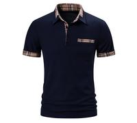 MakingDa Mens Polo Shirts Short Sleeve Slim Fit Summer Casual Smart Collared T Shirt Work Golf Poloshirts Tops Contrast Color Patchwork Polos-028-Dark Blue-S