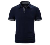 MakingDa Mens Polo Shirts Short Sleeve Slim Fit Summer Casual Smart Collared T Shirt Work Golf Poloshirts Tops Contrast Color Patchwork Polos-029-Dark Blue-S