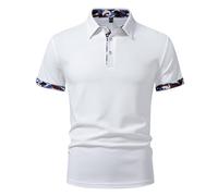 MakingDa Mens Polo Shirts Short Sleeve Slim Fit Summer Casual Smart Collared T Shirt Work Golf Poloshirts Tops Contrast Color Patchwork Polos-076-White-S