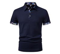 MakingDa Mens Polo Shirts Short Sleeve Slim Fit Summer Casual Smart Collared T Shirt Work Golf Poloshirts Tops Contrast Color Patchwork Polos-076-Dark Blue-S