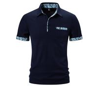 MakingDa Mens Polo Shirts Short Sleeve Slim Fit Summer Casual Smart Collared T Shirt Work Golf Poloshirts Tops Contrast Color Patchwork Polos-008-Dark Blue-S