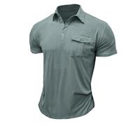 MakingDa Mens Polo Shirts with Pocket Short Sleeve Vintage Plain Collared T-Shirts Slim Fit Summer Muscle Fitted Tshirt Breathable Light Weight Golf Casual Sports Tee Tops Grey Green L