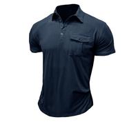MakingDa Mens Polo Shirts with Pocket Short Sleeve Vintage Plain Collared T-Shirts Slim Fit Summer Muscle Fitted Tshirt Breathable Light Weight Golf Casual Sports Tee Tops Dark Blue M