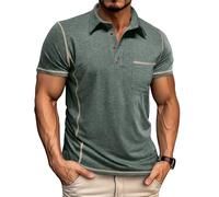 MakingDa Mens Polo T Shirts Short Sleeve Summer Smart Casual Classic Contrast Work Sport Golf Button Collar T-Shirts Tops with Pocket Poloshirts-Army Green-L