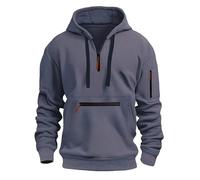 MakingDa Mens Quarter Zip Pullover Hoodie Long Sleeve Zipped Pocket Drawstring Fleece Tracksuit Tops Cuffed Overhead Shirts Hoody Regular Fit Casual Classic Work Hooded Sweatshirts Grey S