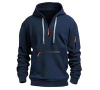 MakingDa Mens Quarter Zip Pullover Hoodie Long Sleeve Zipped Pocket Drawstring Fleece Tracksuit Tops Cuffed Overhead Shirts Hoody Regular Fit Casual Classic Work Hooded Sweatshirts Dark Blue XL