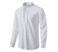 MakingDa Men's Renaissance Costumes Cotton Retro LARP Lace Up Long Sleeve Shirts Tops for Pirate Viking Medieval Halloween Steampunk Gothic Clothing-A275-White-M
