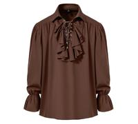 MakingDa Mens Renaissance Pirate Ruffled Frilly Shirt Jabot Collar Victorian Medieval Costume Retro Steampunk Gothic Ruffle Tops-Coffee-L
