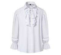 MakingDa Mens Renaissance Pirate Ruffled Frilly Shirt Jabot Collar Victorian Medieval Costume Retro Steampunk Gothic Ruffle Tops-White-XL