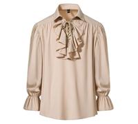MakingDa Mens Renaissance Pirate Ruffled Frilly Shirt Jabot Collar Victorian Medieval Costume Retro Steampunk Gothic Ruffle Tops-Khaki-XL